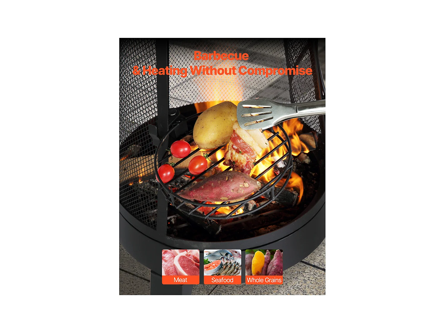 Camino Esterno SucceBuy, in Ferro di 51 cm, con Griglia e Coperchio di Camino, per Raduni in Giardino, Campeggio e Feste all'Aperto