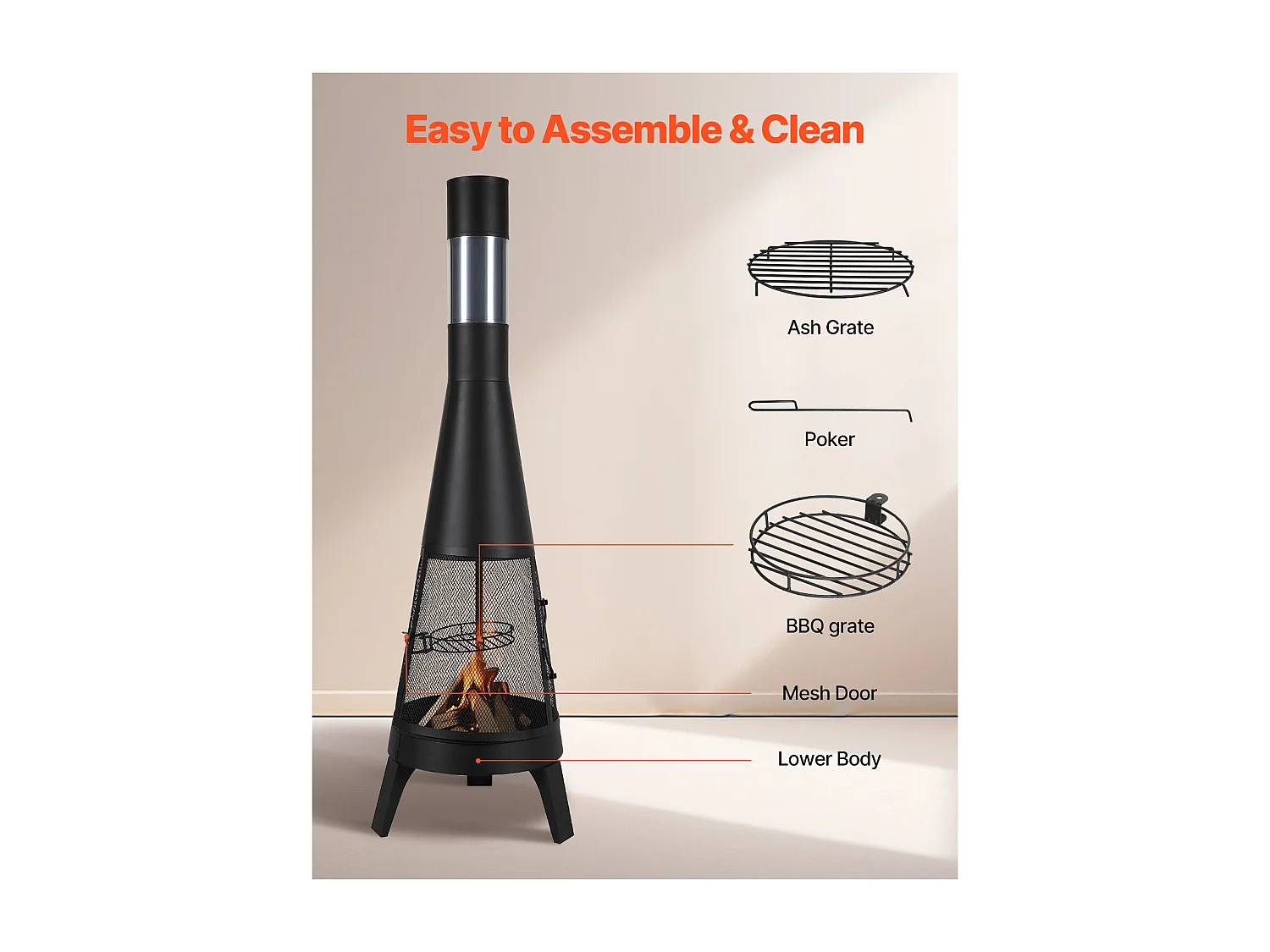 Cheminée d'Extérieur SucceBuy, en Fer de 51 cm, avec Grille et Couvercle de Cheminée, pour Rassemblements dans le Jardin, Camping et Fêtes en Plein Air