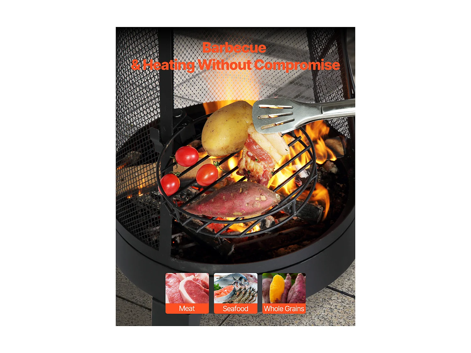 Cheminée d'Extérieur SucceBuy, en Fer de 51 cm, avec Grille et Couvercle de Cheminée, pour Rassemblements dans le Jardin, Camping et Fêtes en Plein Air