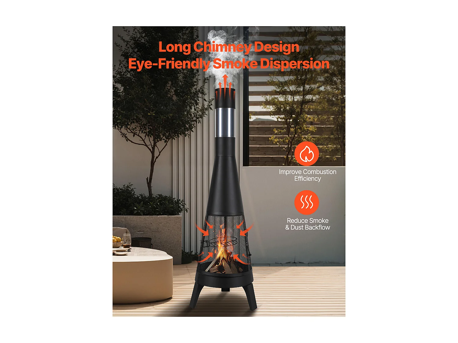 Cheminée d'Extérieur SucceBuy, en Fer de 51 cm, avec Grille et Couvercle de Cheminée, pour Rassemblements dans le Jardin, Camping et Fêtes en Plein Air