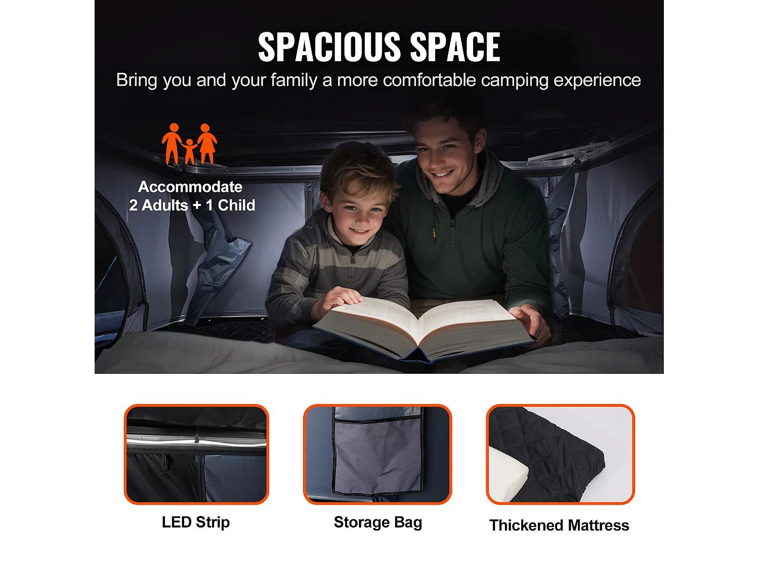 Tente de Toit à Coque Rigide SucceBuy, Adaptée pour 2 à 3 Personnes, Imperméable, Idéale pour Jeep, SUV et Camion, Comprend une Échelle