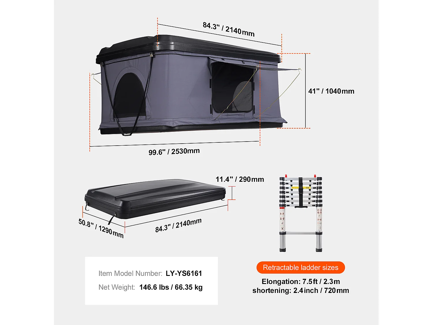 Tente de Toit à Coque Rigide SucceBuy, Adaptée pour 2 à 3 Personnes, Imperméable, Idéale pour Jeep, SUV et Camion, Comprend une Échelle