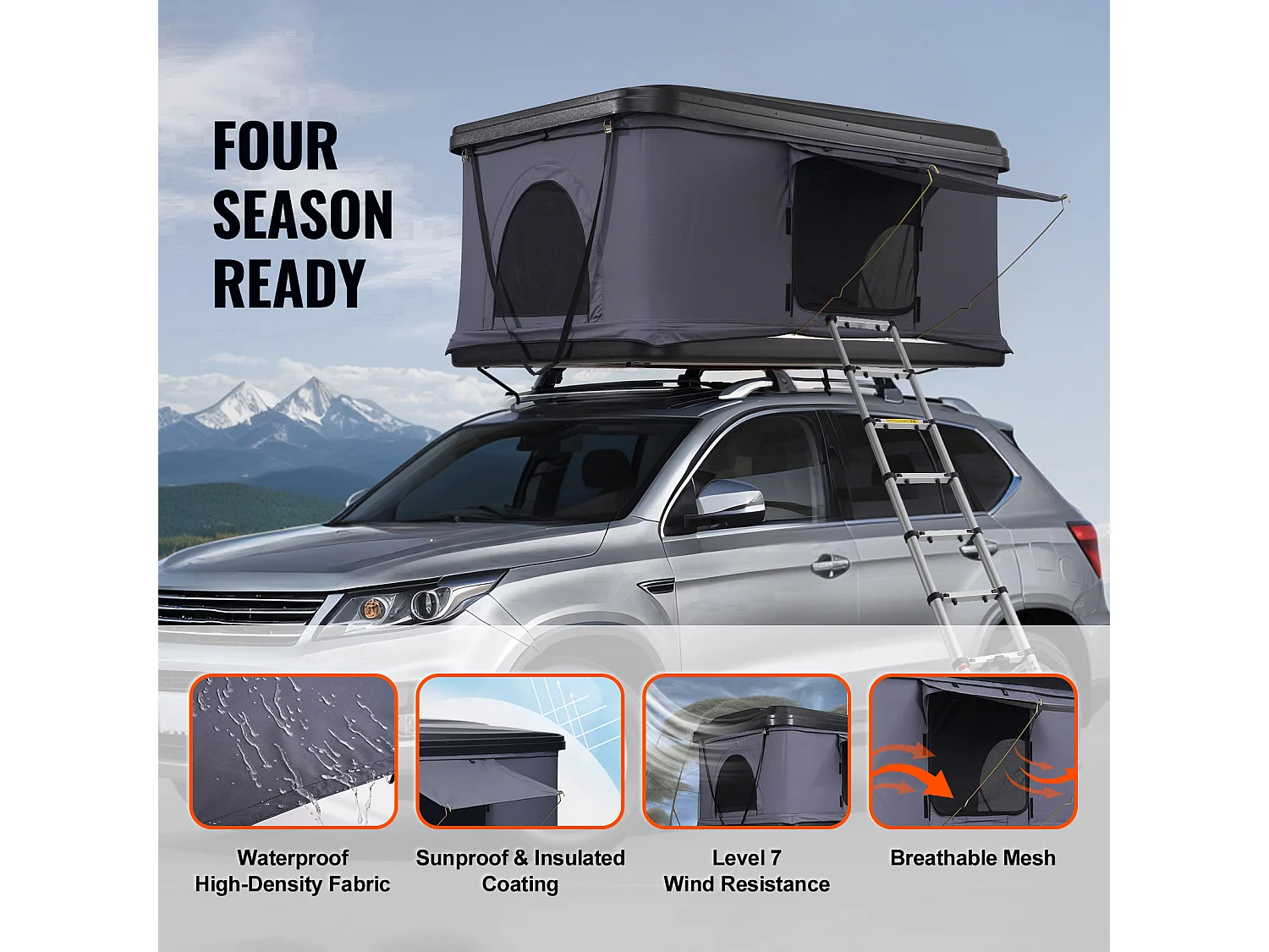 Tente de Toit à Coque Rigide SucceBuy, Adaptée pour 2 à 3 Personnes, Imperméable, Idéale pour Jeep, SUV et Camion, Comprend une Échelle