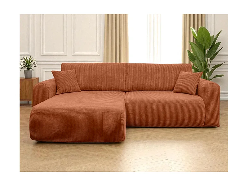 Canapé ALYA d'angle compacte réversible et convertible 4 places en velours côtelé - Terracotta
