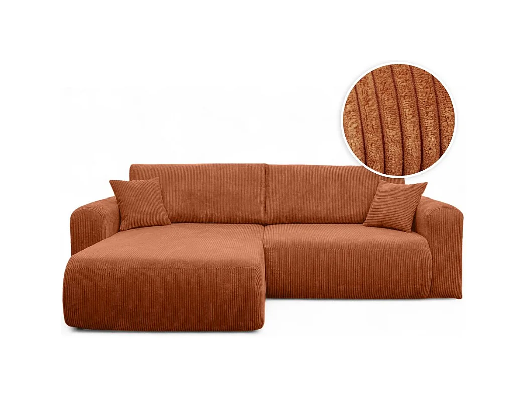 Canapé ALYA d'angle compacte réversible et convertible 4 places en velours côtelé - Terracotta