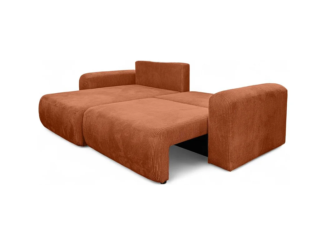 Canapé ALYA d'angle compacte réversible et convertible 4 places en velours côtelé - Terracotta