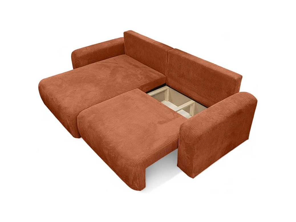 Canapé ALYA d'angle compacte réversible et convertible 4 places en velours côtelé - Terracotta