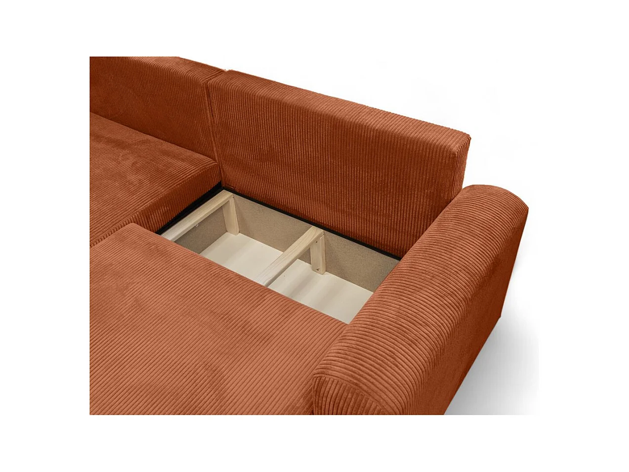 Canapé ALYA d'angle compacte réversible et convertible 4 places en velours côtelé - Terracotta