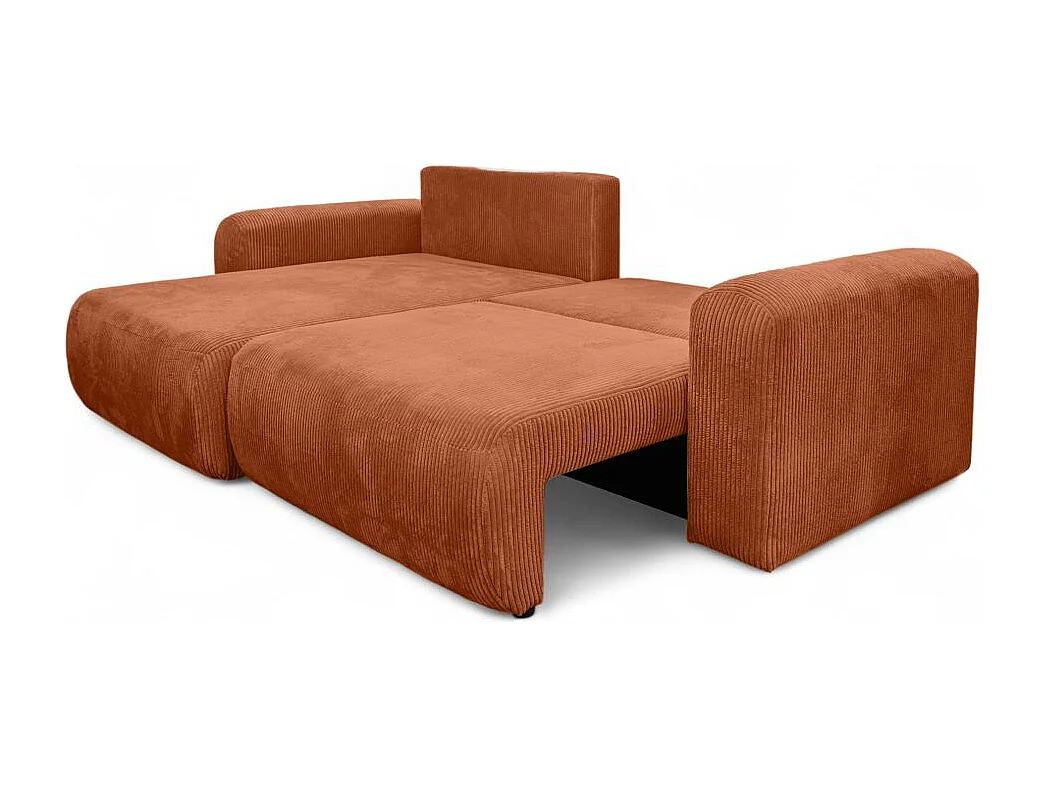 Canapé ALYA d'angle compacte réversible et convertible 4 places en velours côtelé - Terracotta
