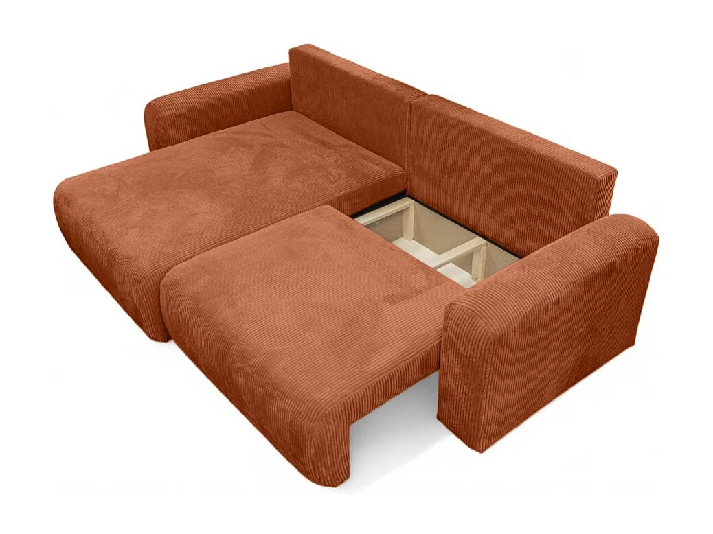 Canapé ALYA d'angle compacte réversible et convertible 4 places en velours côtelé - Terracotta
