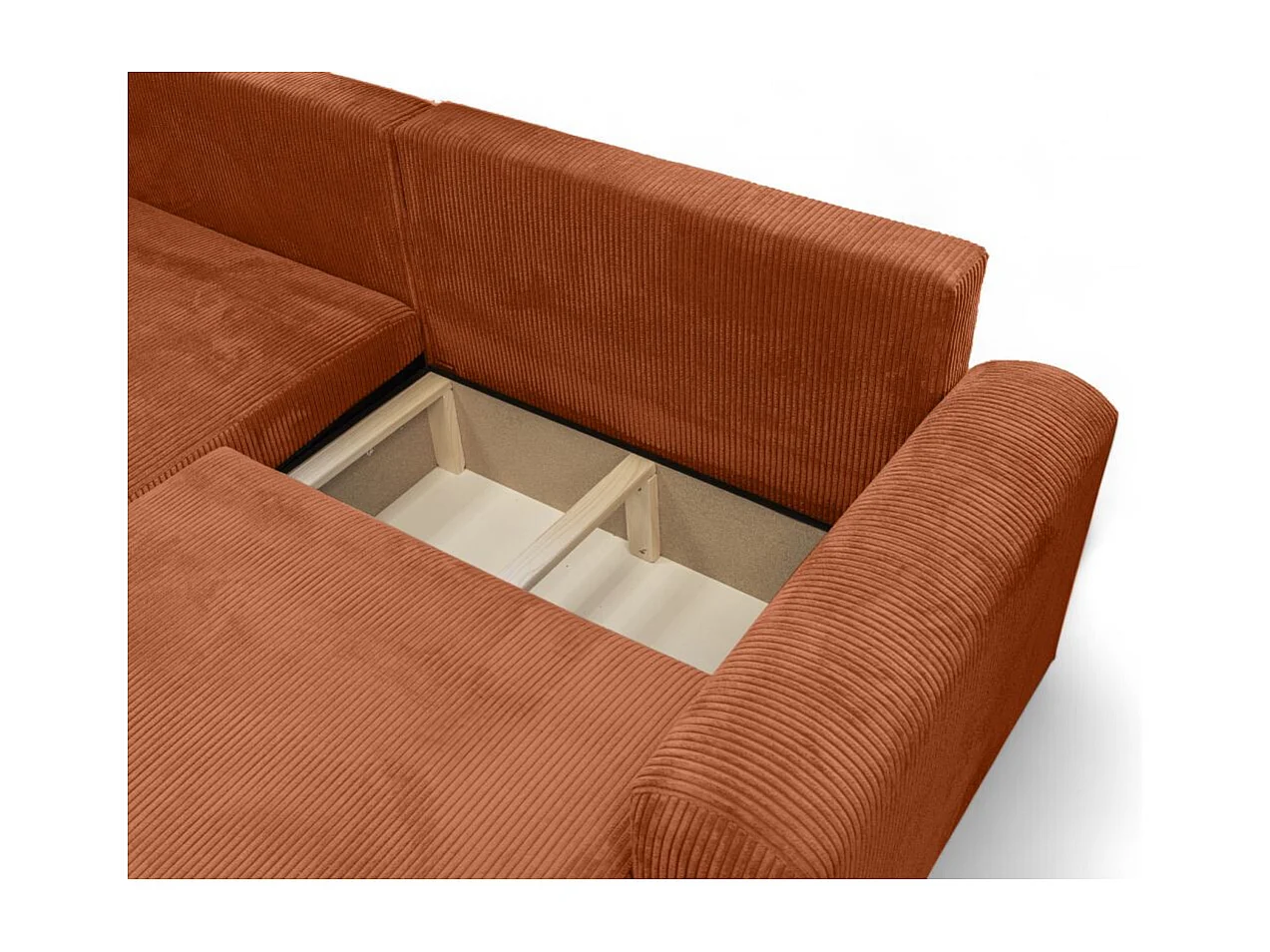 Canapé ALYA d'angle compacte réversible et convertible 4 places en velours côtelé - Terracotta