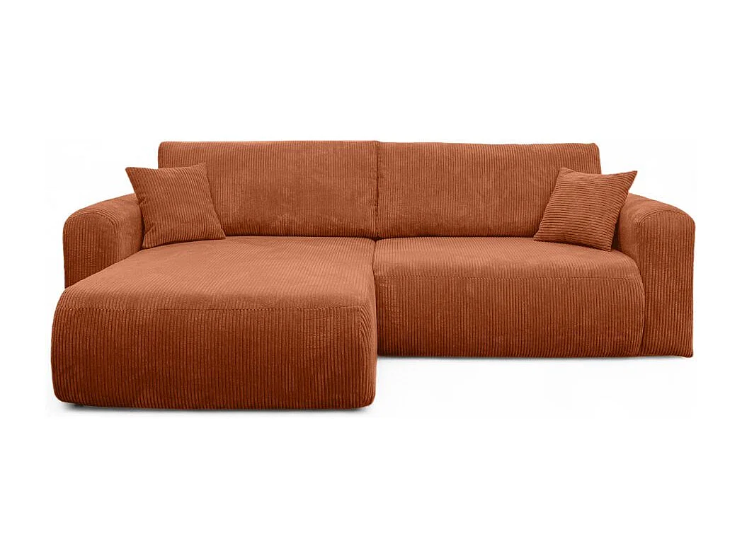 Canapé ALYA d'angle compacte réversible et convertible 4 places en velours côtelé - Terracotta