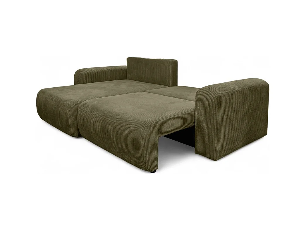 Canapé ALYA d'angle compacte réversible et convertible 4 places en velours côtelé - Vert kaki