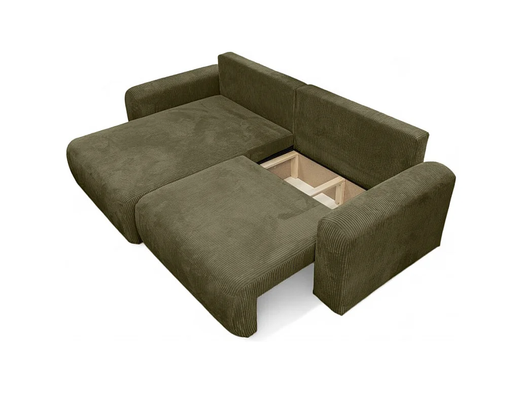 Canapé ALYA d'angle compacte réversible et convertible 4 places en velours côtelé - Vert kaki