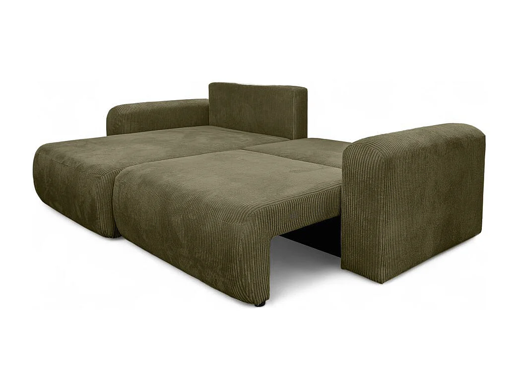 Canapé ALYA d'angle compacte réversible et convertible 4 places en velours côtelé - Vert kaki