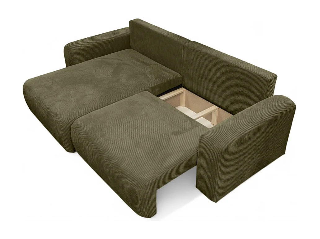 Canapé ALYA d'angle compacte réversible et convertible 4 places en velours côtelé - Vert kaki