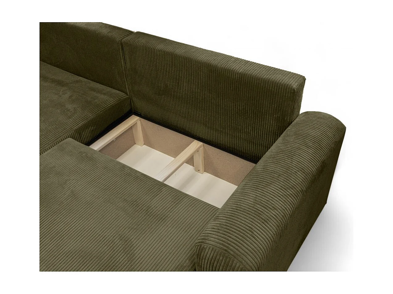 Canapé ALYA d'angle compacte réversible et convertible 4 places en velours côtelé - Vert kaki