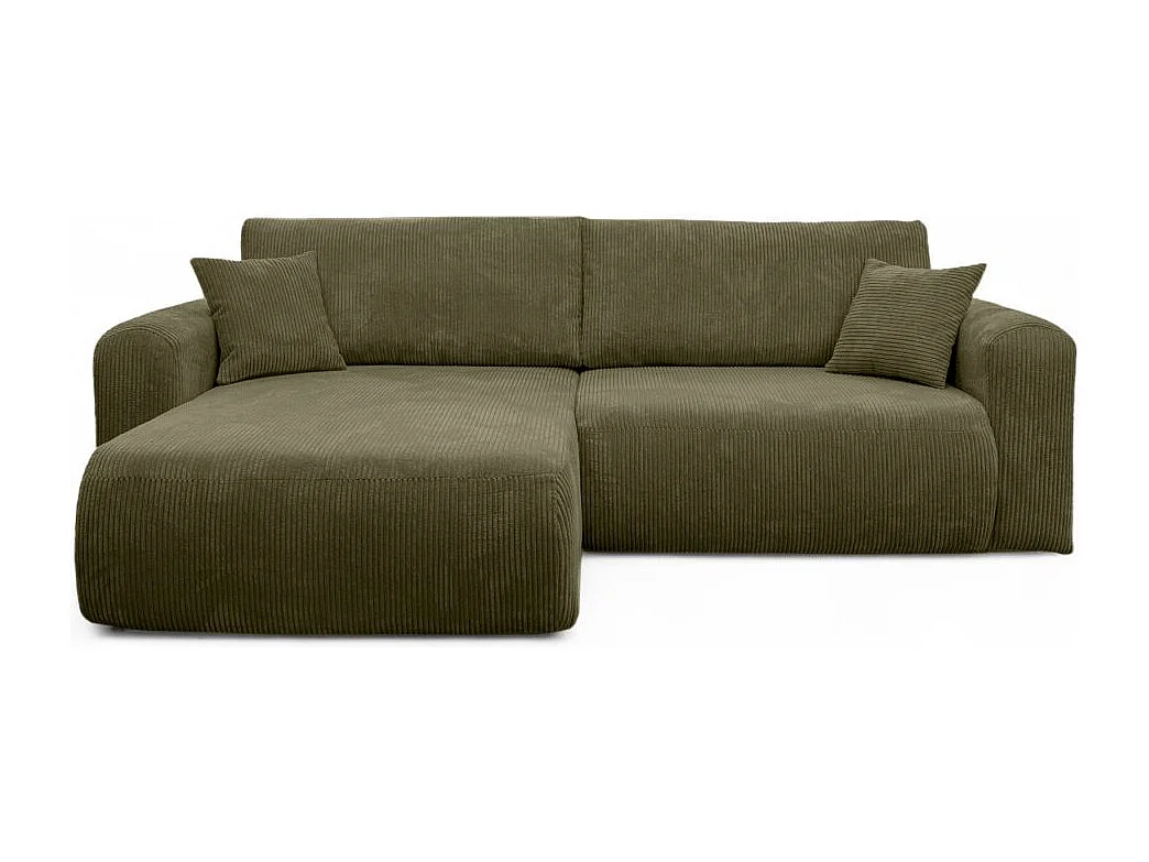 Canapé ALYA d'angle compacte réversible et convertible 4 places en velours côtelé - Vert kaki