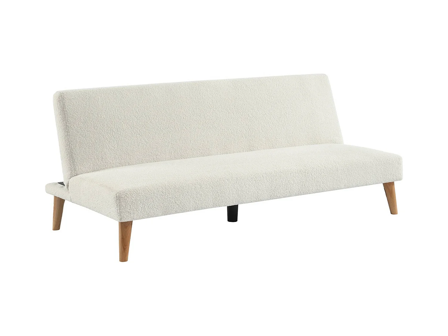 Canapé banquette convertible 3 places bouclette blanche piètement bois d'hévéa L 180 x P 100 x H 74.5 cm - Tom