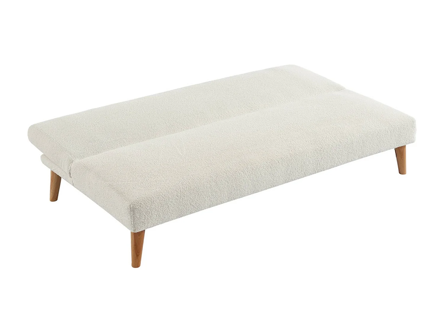Canapé banquette convertible 3 places bouclette blanche piètement bois d'hévéa L 180 x P 100 x H 74.5 cm - Tom