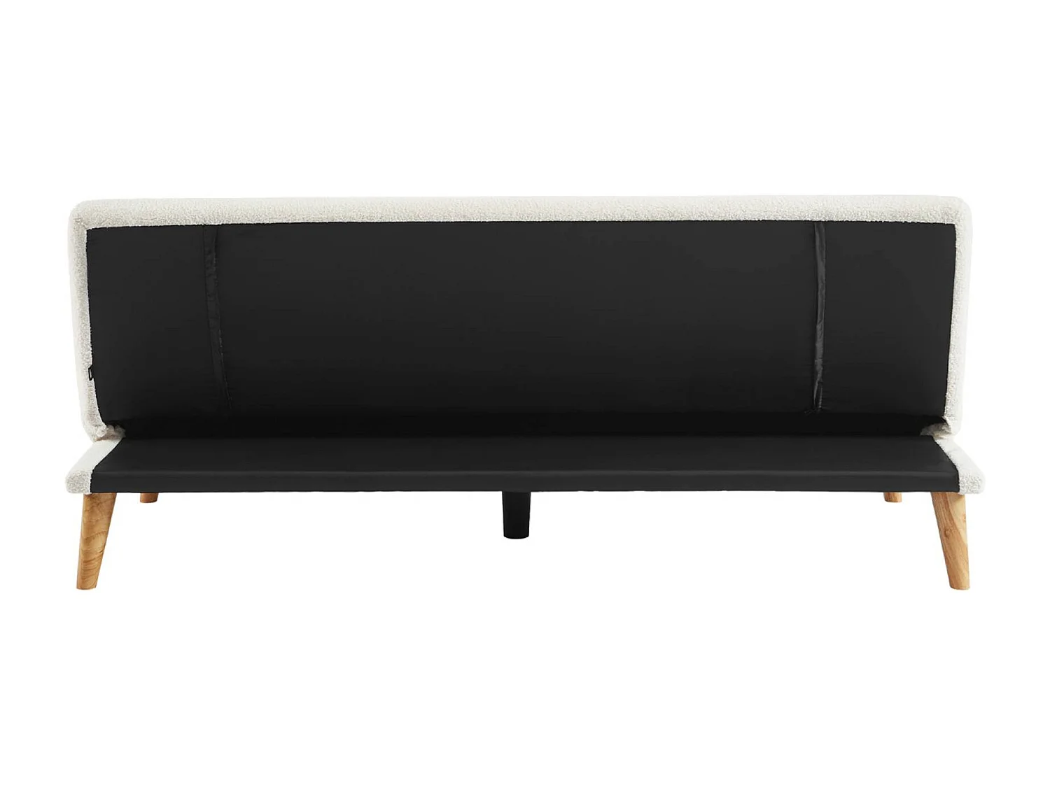 Canapé banquette convertible 3 places bouclette blanche piètement bois d'hévéa L 180 x P 100 x H 74.5 cm - Tom