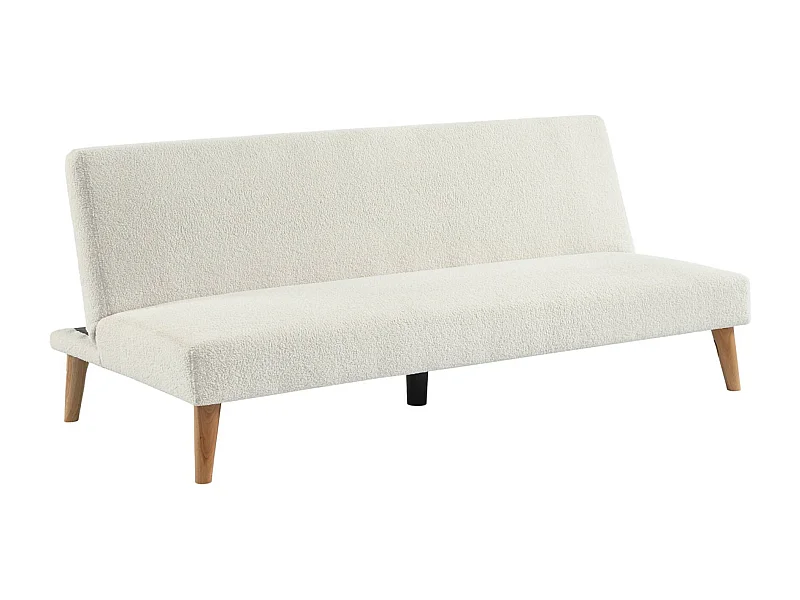 Divano panca convertibile 3 posti bouclé gambe legno, bianco