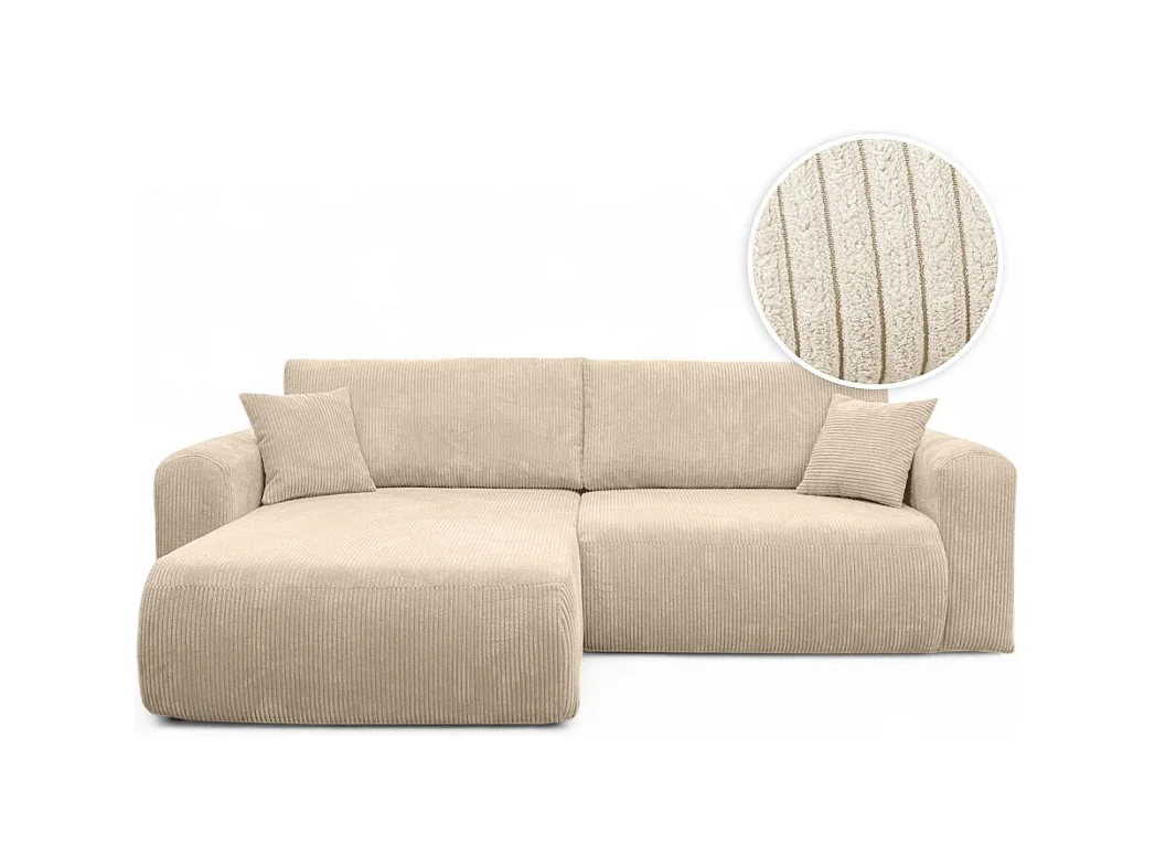 Canapé ALYA d'angle compacte réversible et convertible 4 places en velours côtelé - Beige