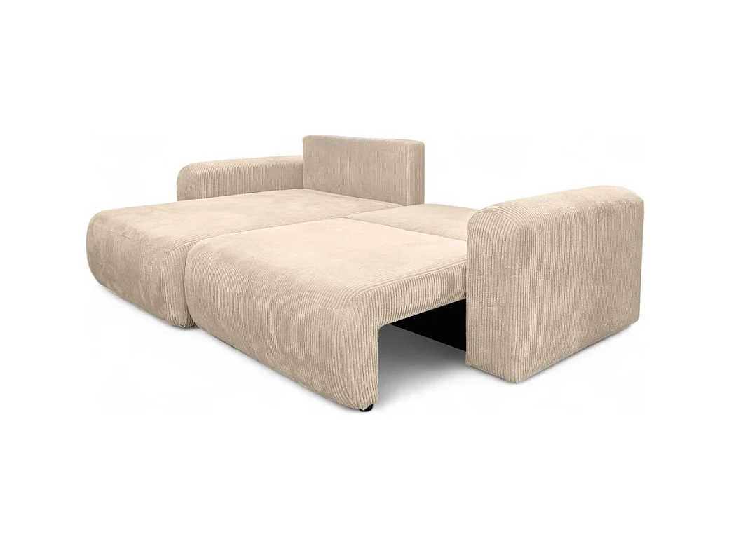 Canapé ALYA d'angle compacte réversible et convertible 4 places en velours côtelé - Beige