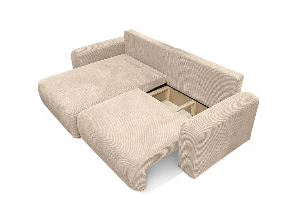 Canapé ALYA d'angle compacte réversible et convertible 4 places en velours côtelé - Beige
