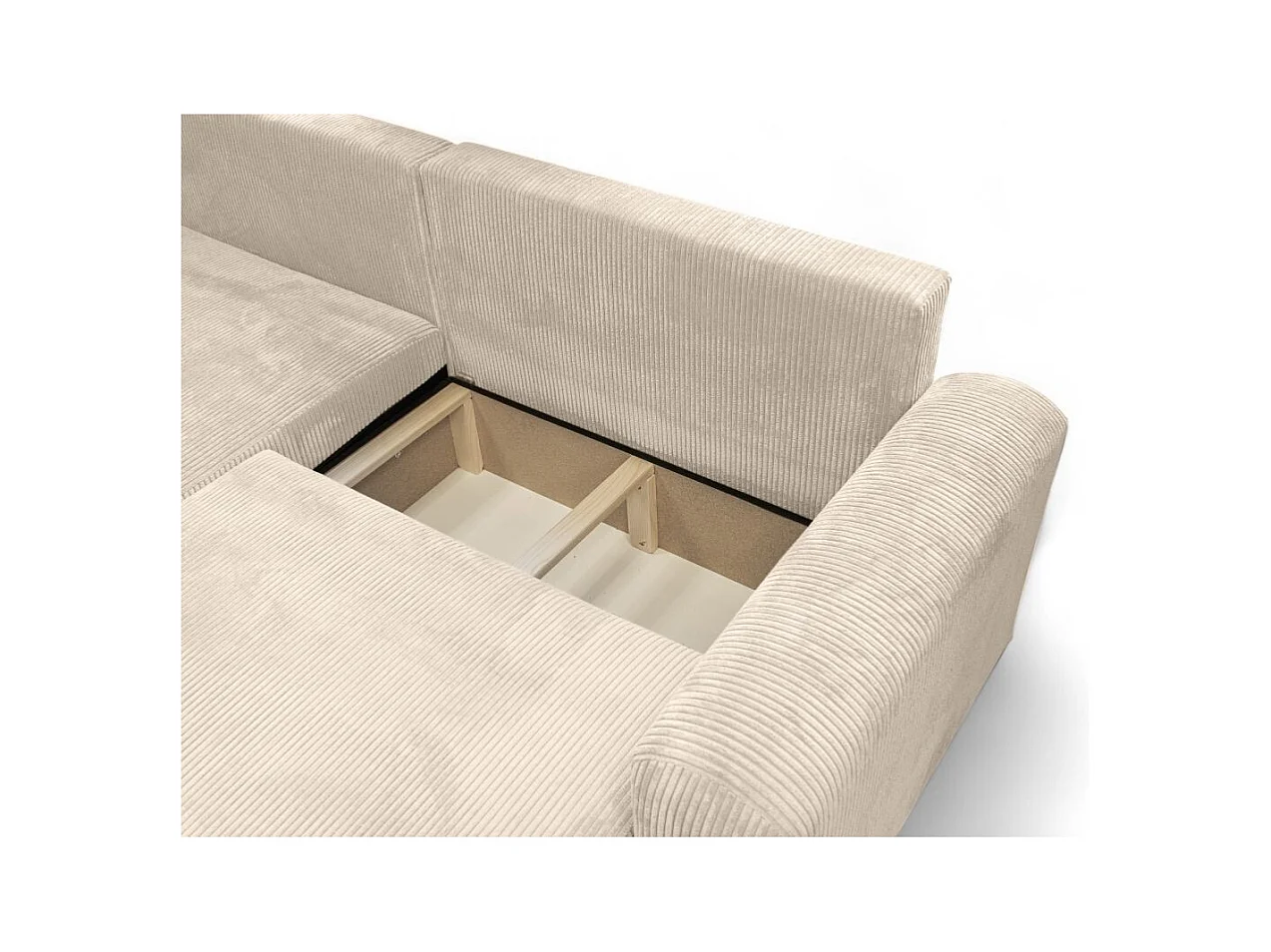 Canapé ALYA d'angle compacte réversible et convertible 4 places en velours côtelé - Beige