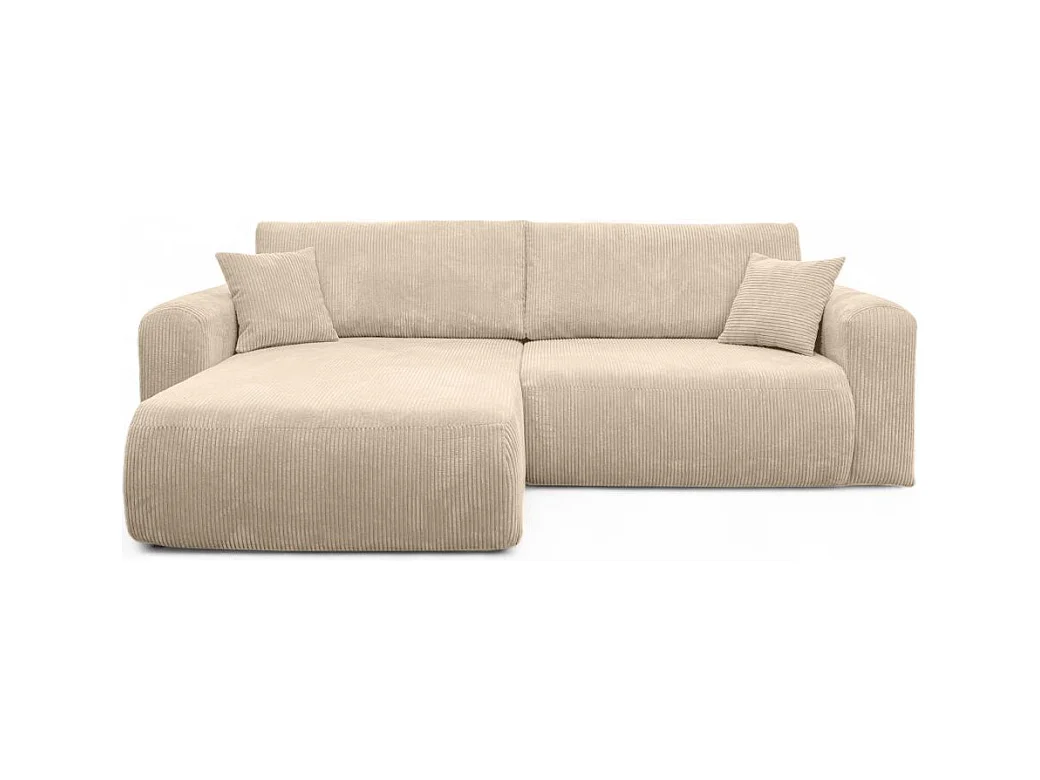 Canapé ALYA d'angle compacte réversible et convertible 4 places en velours côtelé - Beige