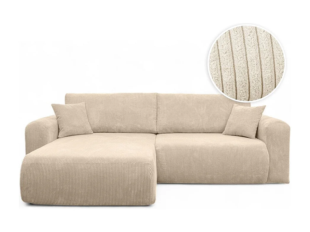Canapé ALYA d'angle compacte réversible et convertible 4 places en velours côtelé - Beige