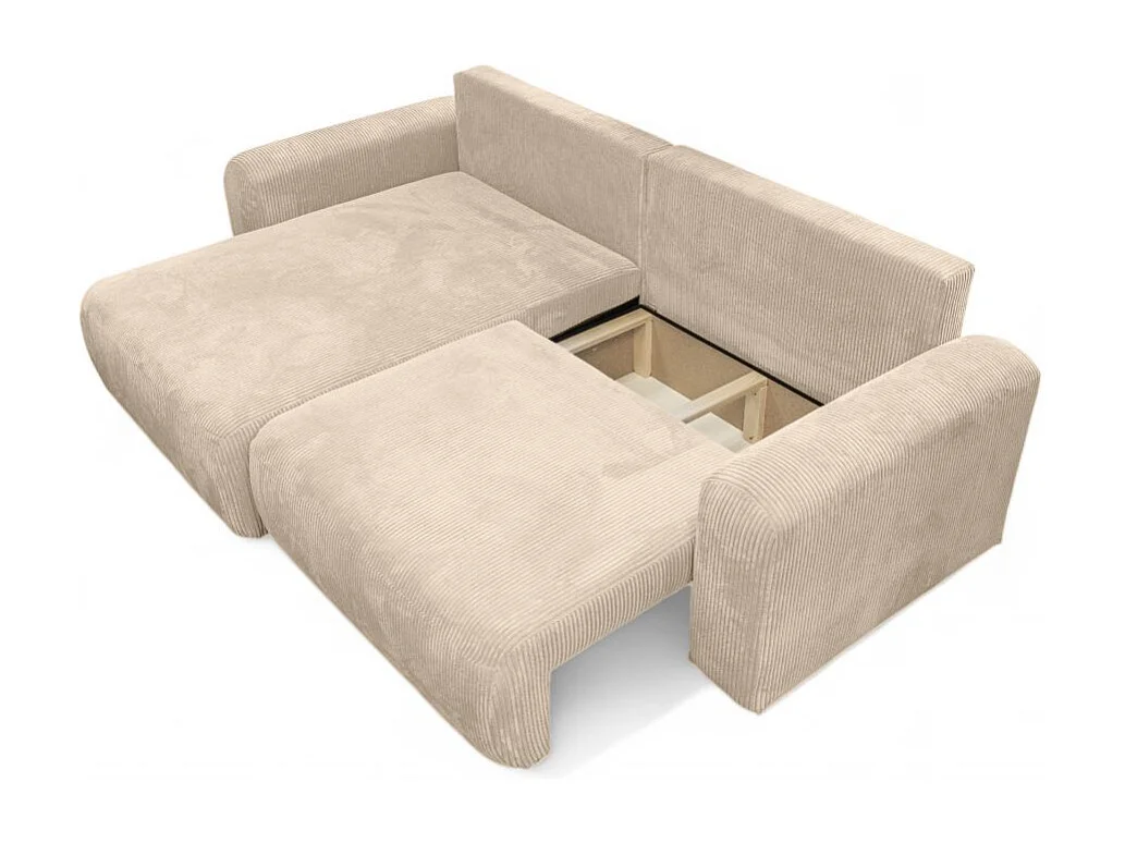 Canapé ALYA d'angle compacte réversible et convertible 4 places en velours côtelé - Beige