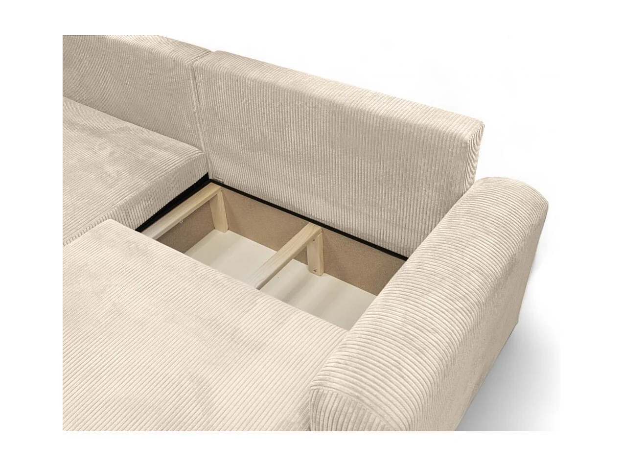 Canapé ALYA d'angle compacte réversible et convertible 4 places en velours côtelé - Beige