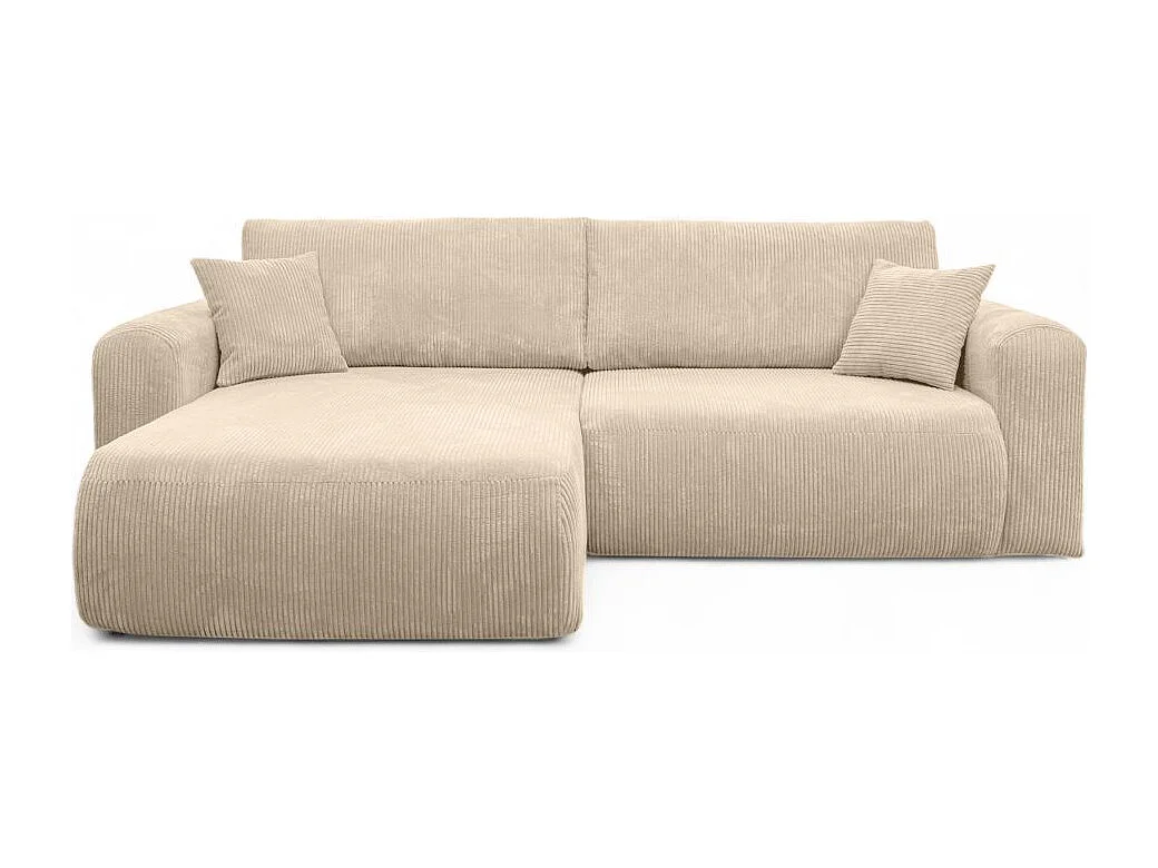 Canapé ALYA d'angle compacte réversible et convertible 4 places en velours côtelé - Beige