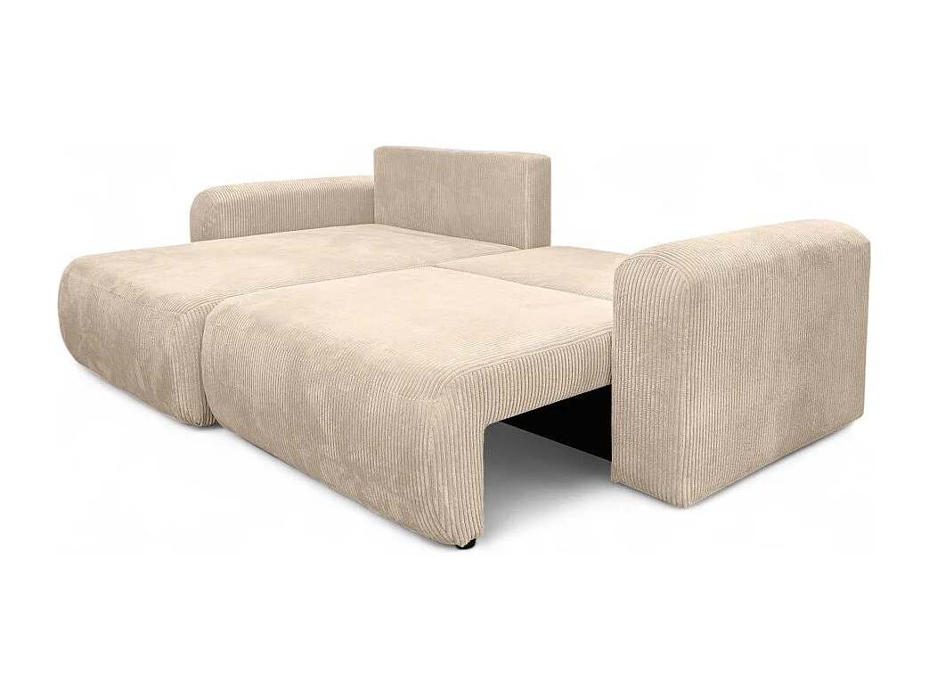 Canapé ALYA d'angle compacte réversible et convertible 4 places en velours côtelé - Beige