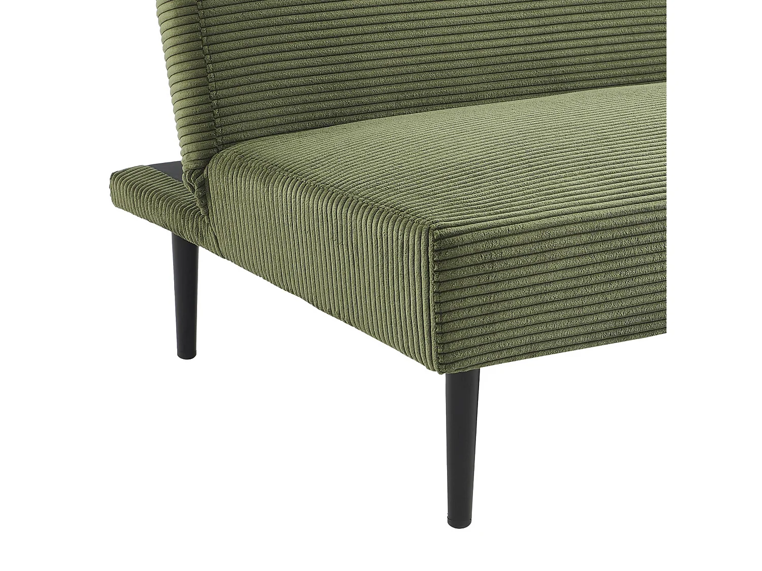 Canapé banquette convertible 3 places velours côtelé kaki piétement métal L 180 x P 100 x H 74.5 cm - Max