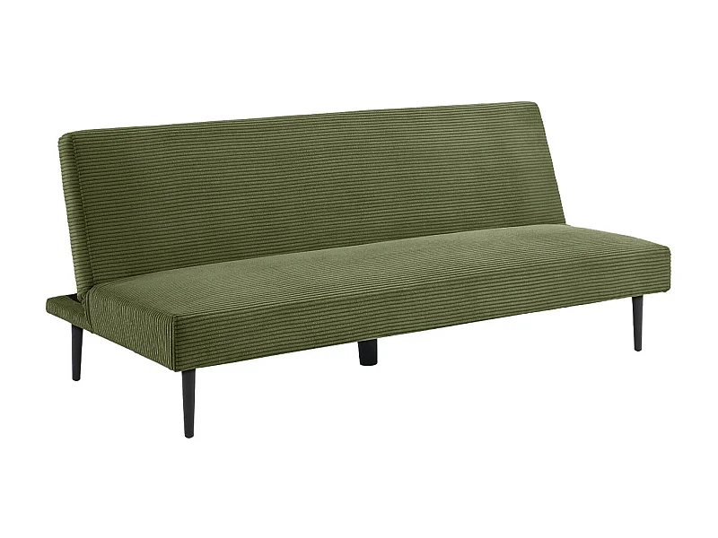 Canapé banquette convertible 3 places velours côtelé kaki piétement métal L 180 x P 100 x H 74.5 cm - Max