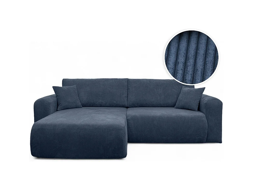 Canapé ALYA d'angle compacte réversible et convertible 4 places en velours côtelé - Bleu foncé