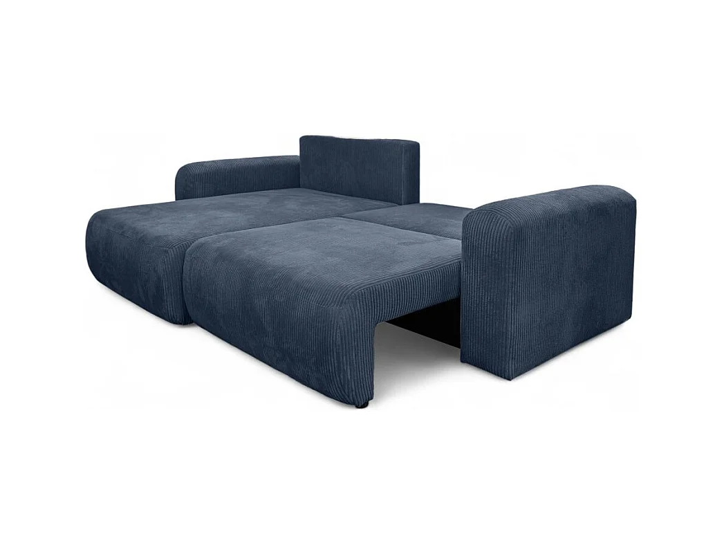 Canapé ALYA d'angle compacte réversible et convertible 4 places en velours côtelé - Bleu foncé