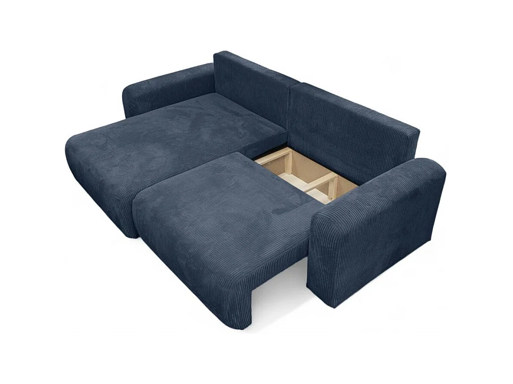 Canapé ALYA d'angle compacte réversible et convertible 4 places en velours côtelé - Bleu foncé