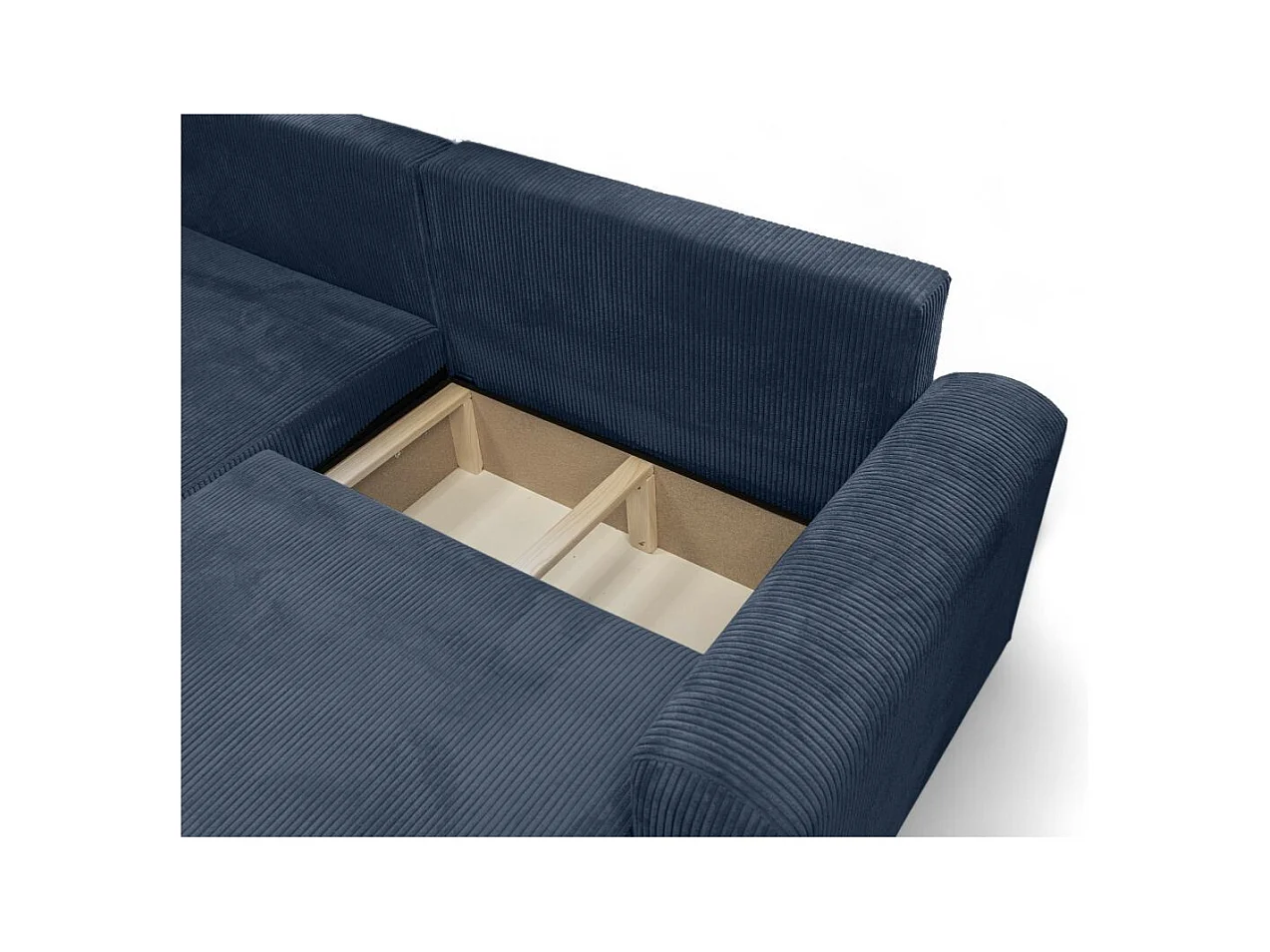 Canapé ALYA d'angle compacte réversible et convertible 4 places en velours côtelé - Bleu foncé