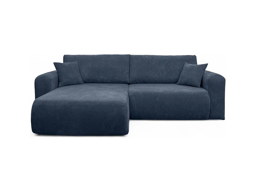 Canapé ALYA d'angle compacte réversible et convertible 4 places en velours côtelé - Bleu foncé