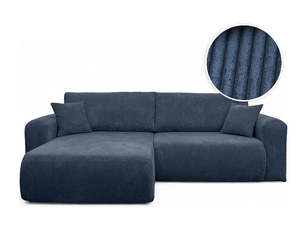 Canapé ALYA d'angle compacte réversible et convertible 4 places en velours côtelé - Bleu foncé