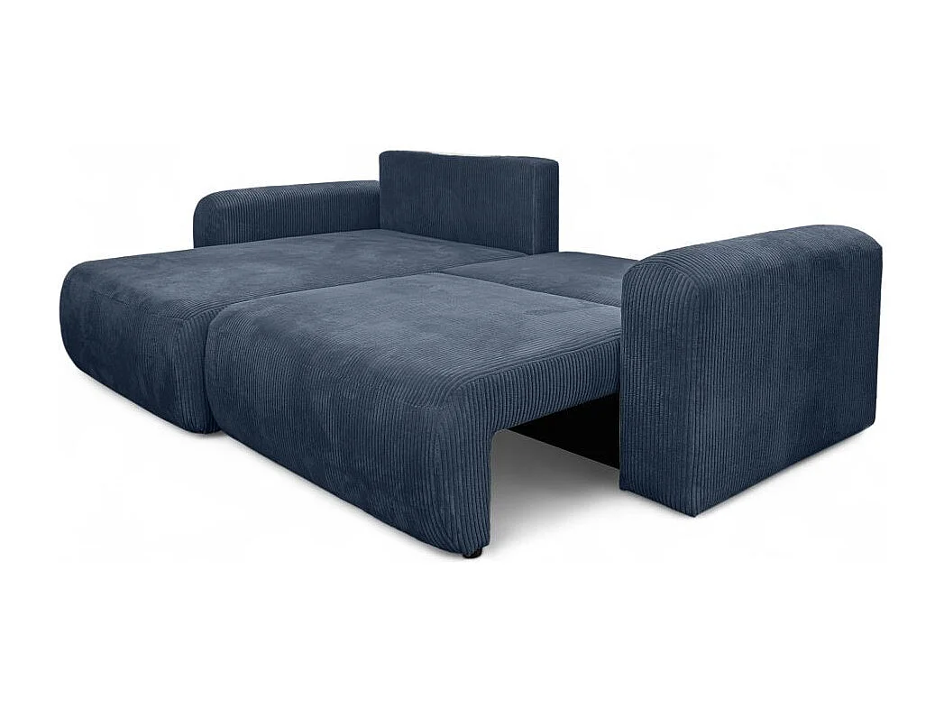 Canapé ALYA d'angle compacte réversible et convertible 4 places en velours côtelé - Bleu foncé
