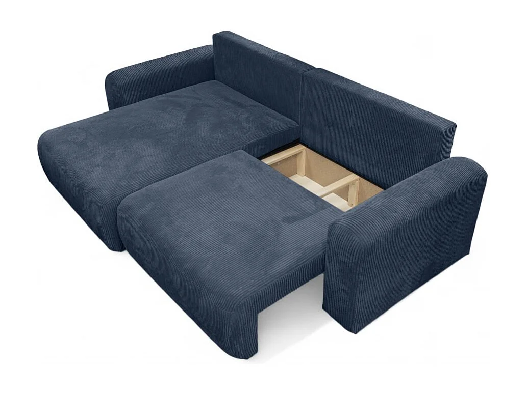 Canapé ALYA d'angle compacte réversible et convertible 4 places en velours côtelé - Bleu foncé