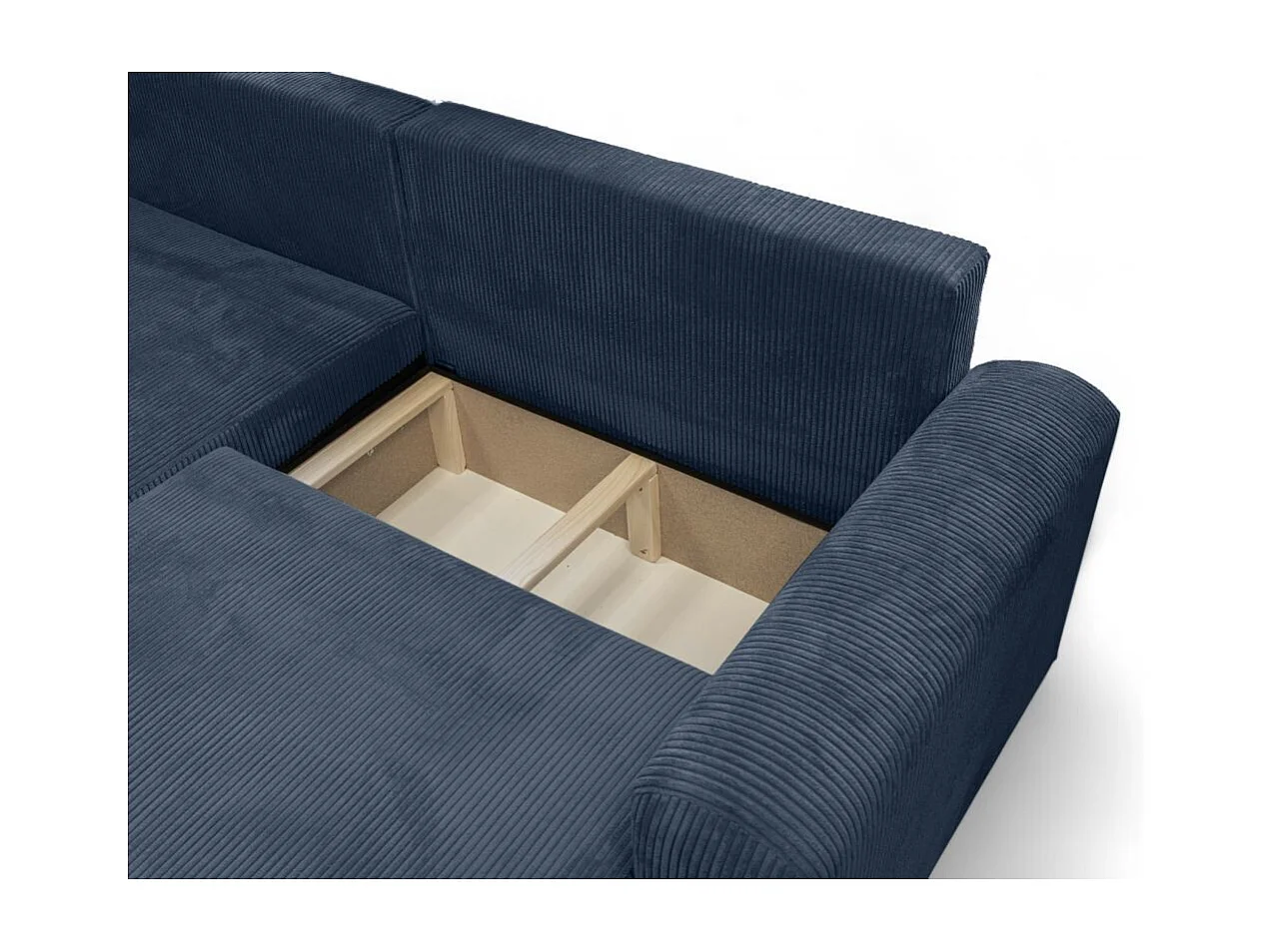 Canapé ALYA d'angle compacte réversible et convertible 4 places en velours côtelé - Bleu foncé