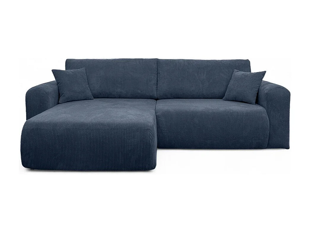 Canapé ALYA d'angle compacte réversible et convertible 4 places en velours côtelé - Bleu foncé