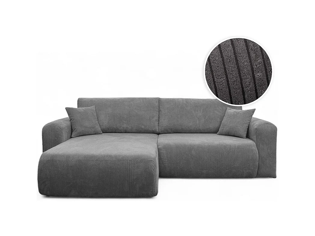 Canapé ALYA d'angle compacte réversible et convertible 4 places en velours côtelé - Gris