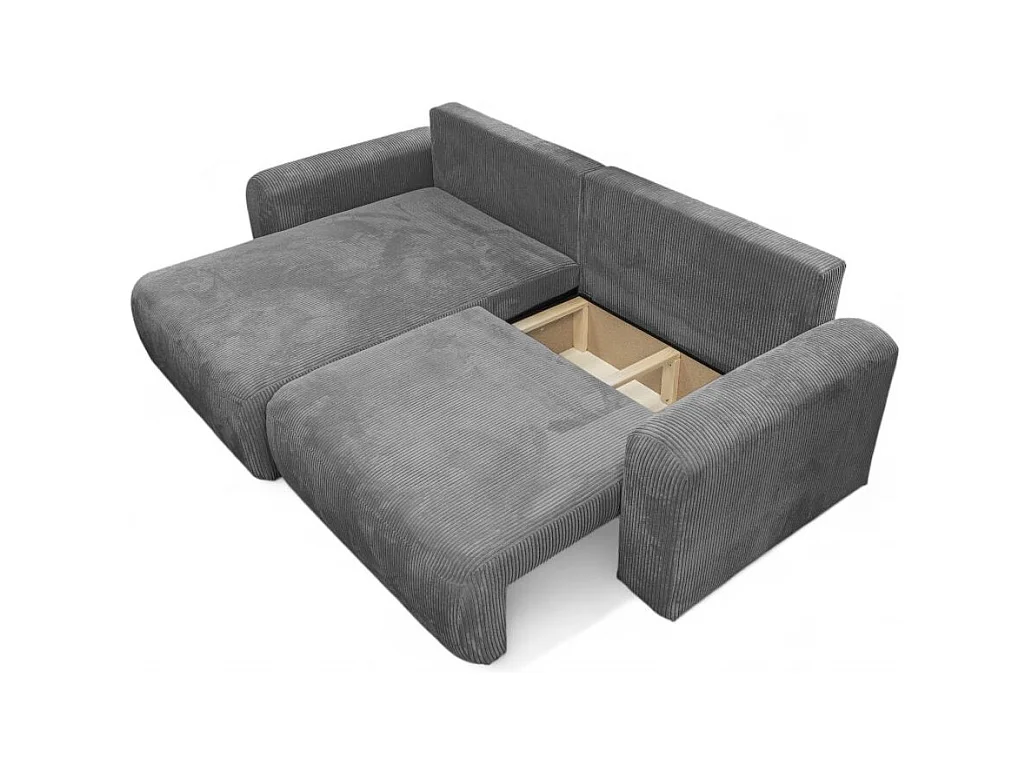 Canapé ALYA d'angle compacte réversible et convertible 4 places en velours côtelé - Gris